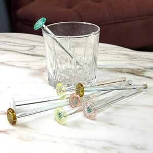 Vintage Art Glass Swizzle Sticks MCM Barware Colorful Glass Set of 8